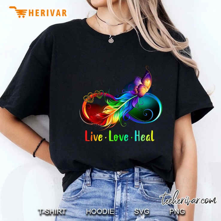 Live Love Heal Colorful Feather Butterfly Ladies Tee