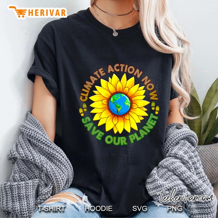 Climate Action Now Save Our Planet Sunflower Earth Version Ladies Tee