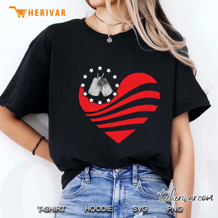 American Veteran Dog Tag In The Heart Ladies Tee