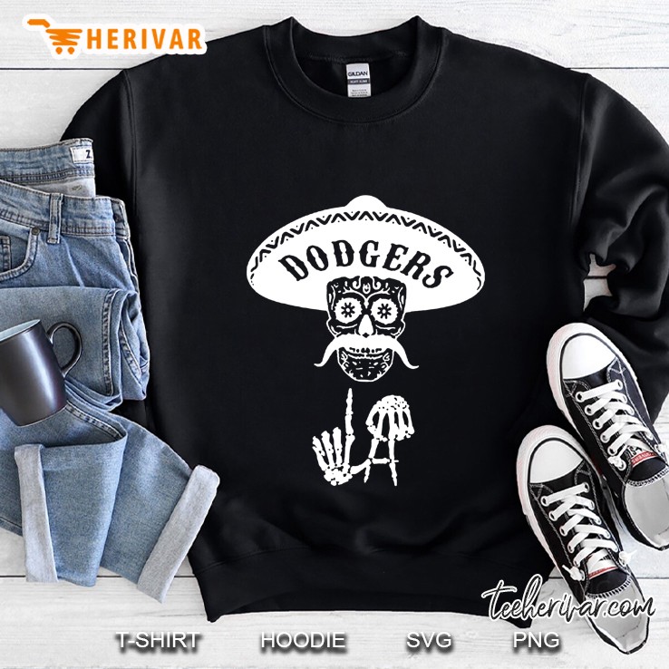 Los Angeles Dodgers Sugar Skull With Sombrero & Mustache Sweatshirt