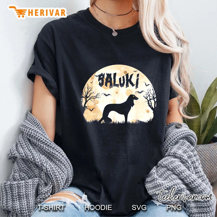 Saluki Silhouette Halloween Moon Ladies Tee