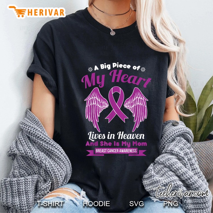 A Big Piece Of My Heart Lives In Heaven And She Is My Mom Breast Cancer Awareness Ladies Tee