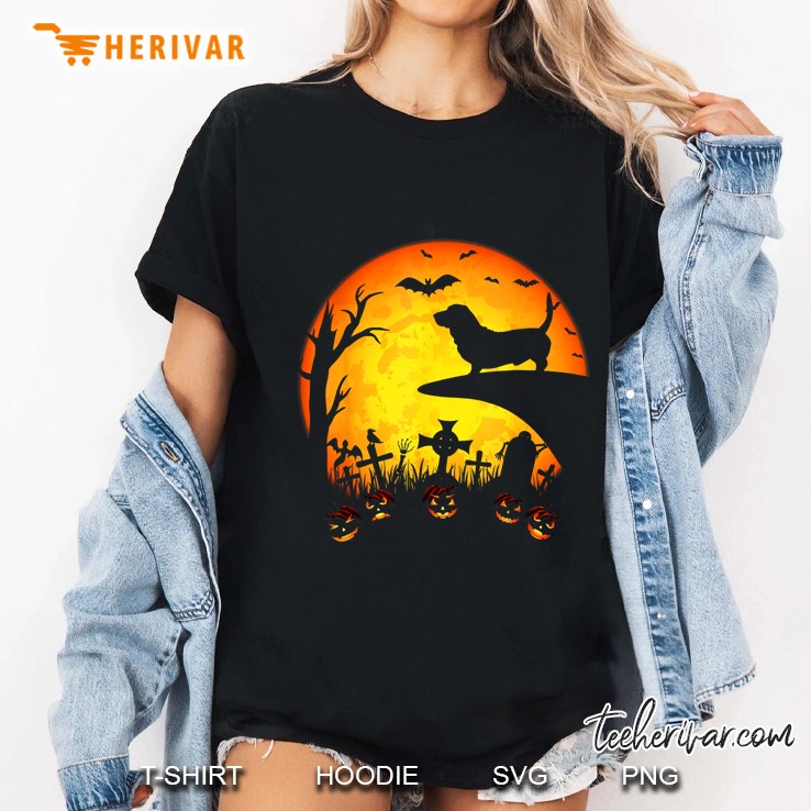 Basset Hound Halloween Moon Ladies Tee