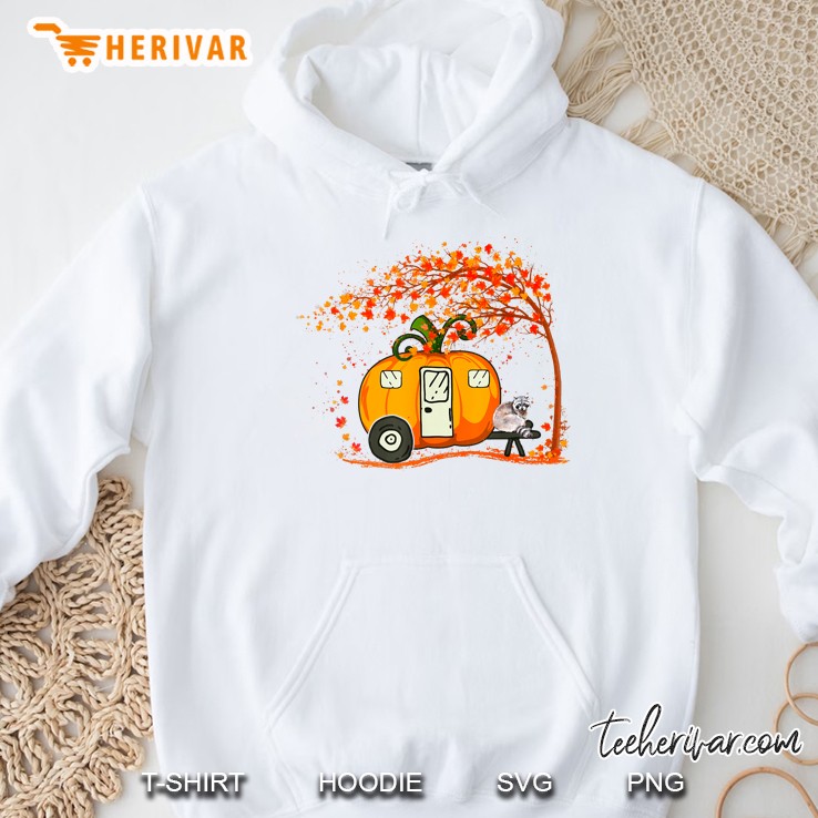Cute Raccoon Pumpkin Camping Van Autumn Leaves Fall Hoodie