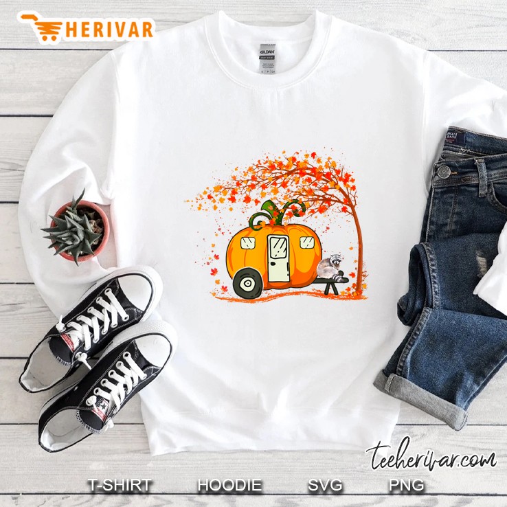 Cute Raccoon Pumpkin Camping Van Autumn Leaves Fall Sweatshirt