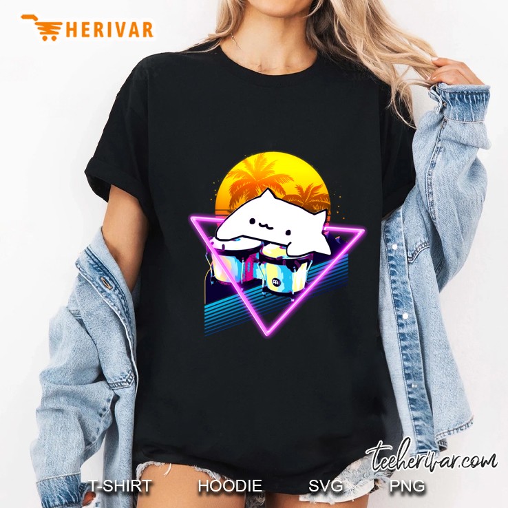 Bongo Cat Retro 80s Vaporwave Outrun Ladies Tee
