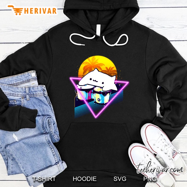 Bongo Cat Retro 80s Vaporwave Outrun Hoodie