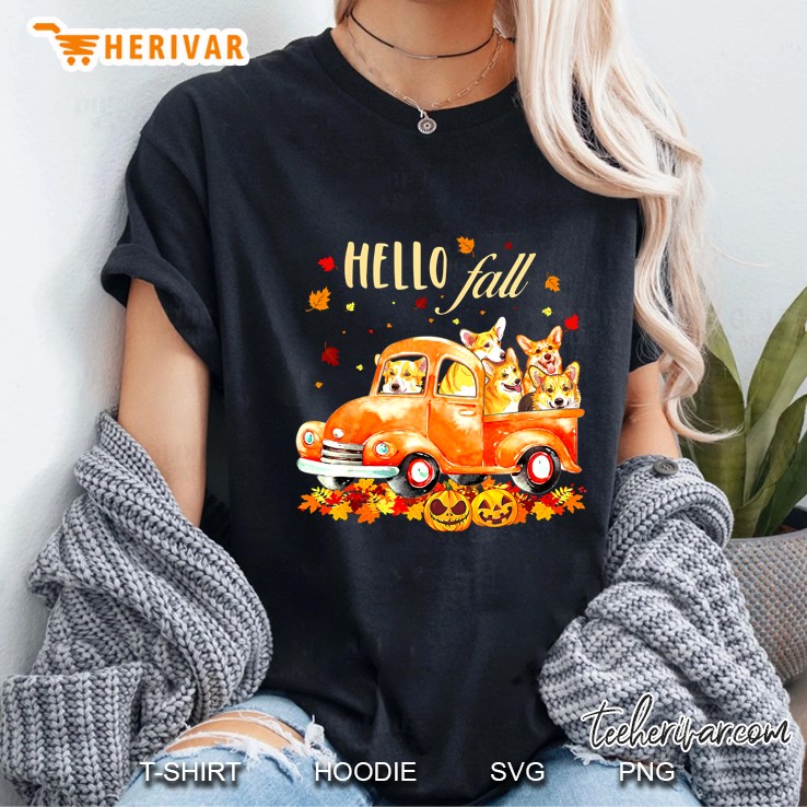 Hello Fall Truck Corgi Pumpkin Halloween Hoodie