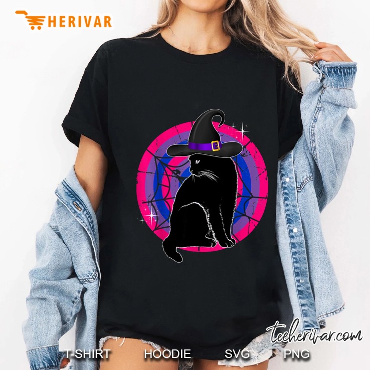 LGBT Bisexual Pride Cat Rainbow Witch Halloween Ladies Tee