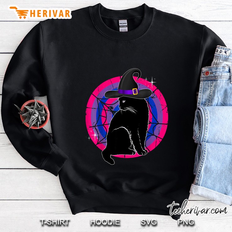 LGBT Bisexual Pride Cat Rainbow Witch Halloween Sweatshirt