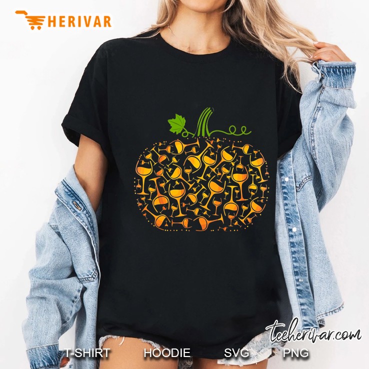 Wine Glass Pumpkin Halloween Ladies Tee