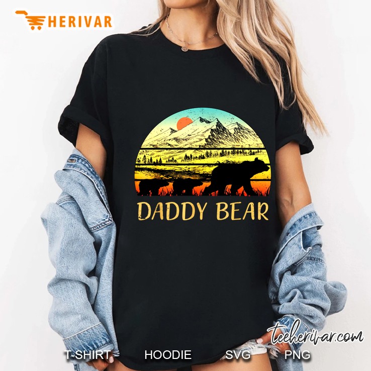 Daddy Bear With 2 Cubs Shirt Retro Mountains Ladies Tee