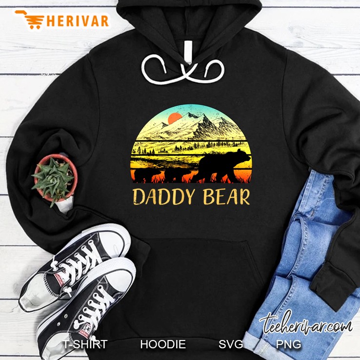 Daddy Bear With 2 Cubs Shirt Retro Mountains Hoodie