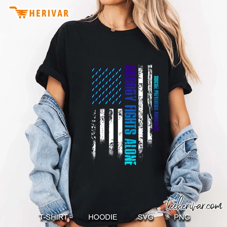 Nobody Fights Alone Suicide Prevention Awareness American Flag Version Ladies Tee