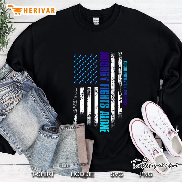 Nobody Fights Alone Suicide Prevention Awareness American Flag Version Sweatshirt