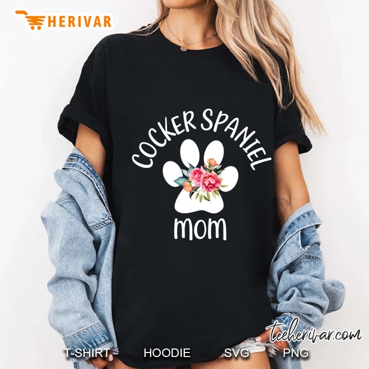 Cocker Spaniel Mom Floral Paw Version Ladies Tee