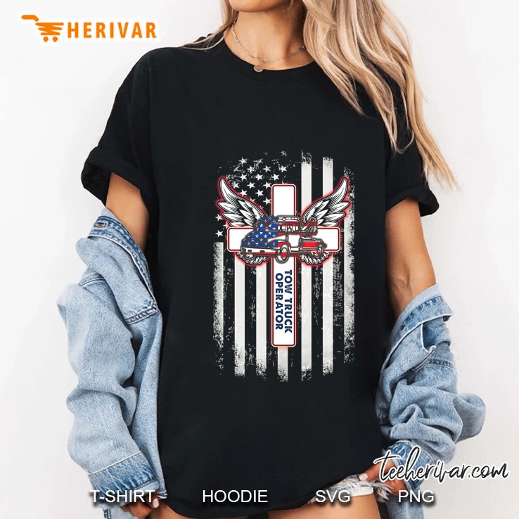 Tow Truck Operator Cross Wings American Flag Version Ladies Tee