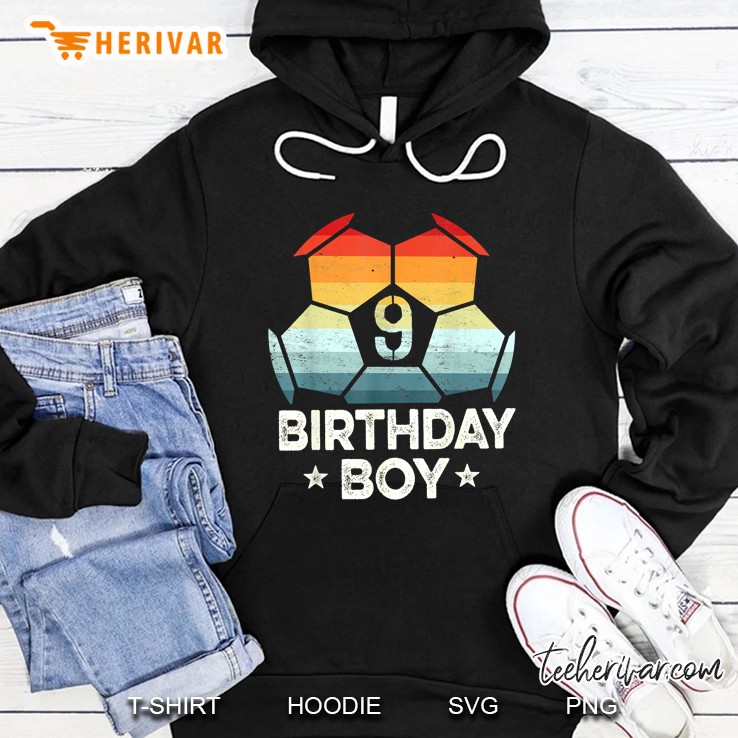 9th Birthday Boy Soccer Vintage Version Hoodie