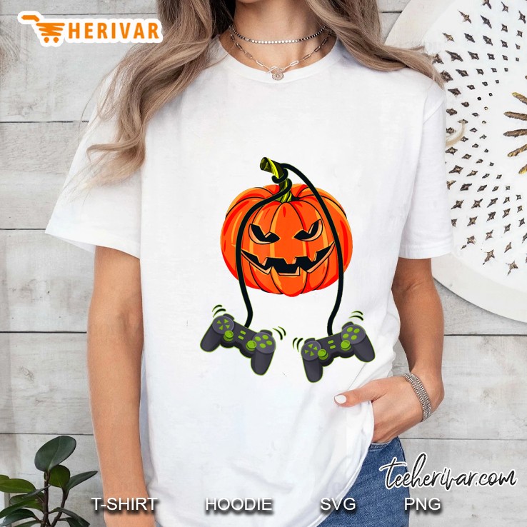 Jack O Lantern Video Gamer Controllers Halloween Ladies Tee