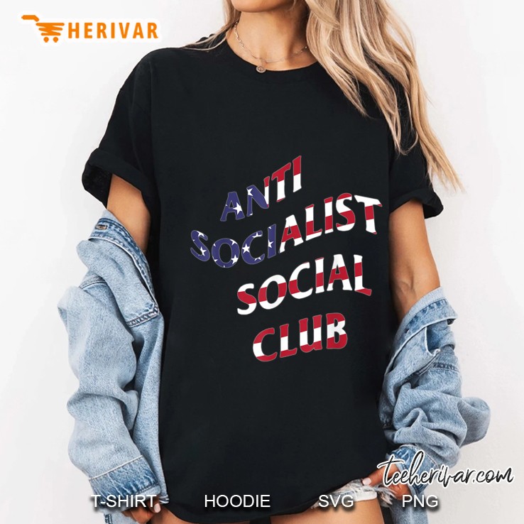Anti Socialist Anti Social American Flag Patriotic Ladies Tee