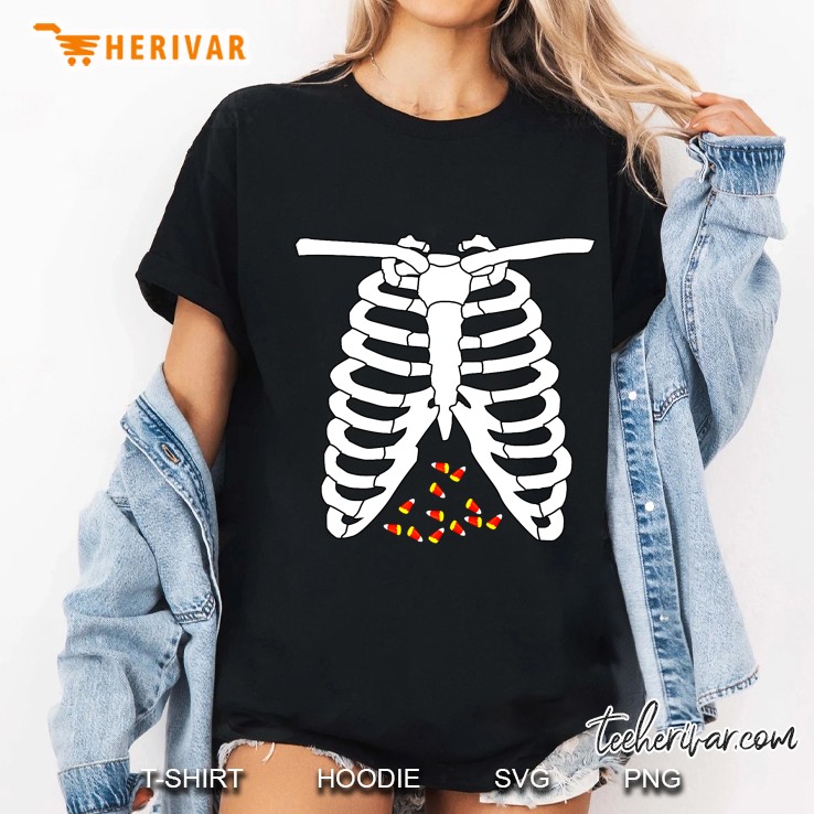 Skeleton Costume Candy Corn Halloween Ladies Tee