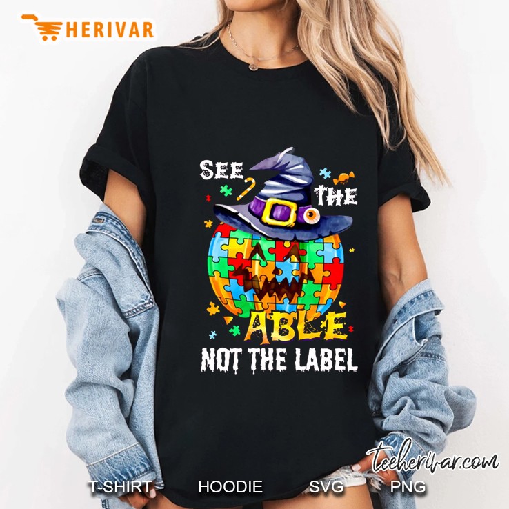 See The Able Not The Label Autism Awareness Pumpkin Halloween Ladies Tee