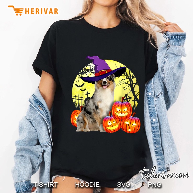 Australian Shepherd Dog Witch Halloween Ladies Tee