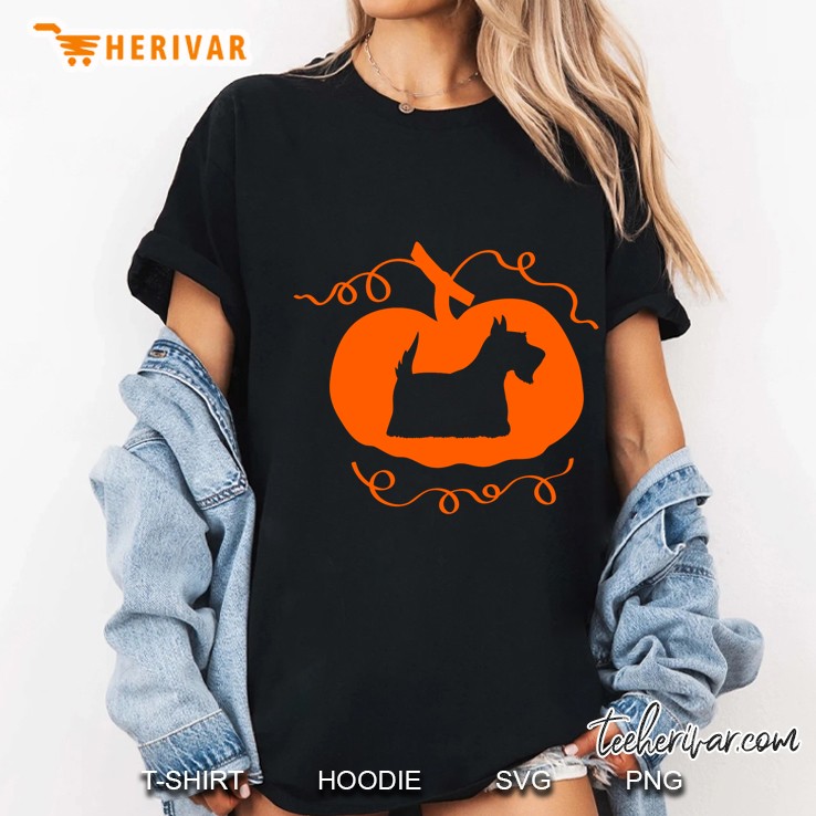 Scottish Terrier Dog Pumpkin Halloween Ladies Tee