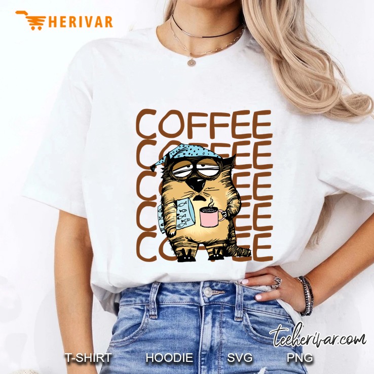 Coffee Funny Cat With Coffee Version Ladies Tee