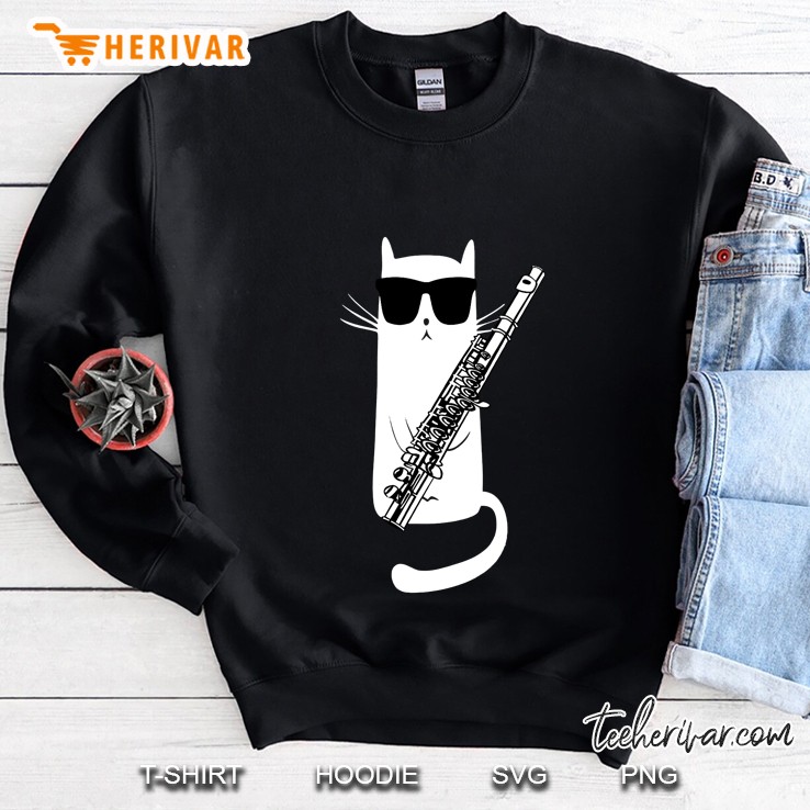 Cat And Sunglasses Playing Flute Sweatshirt
