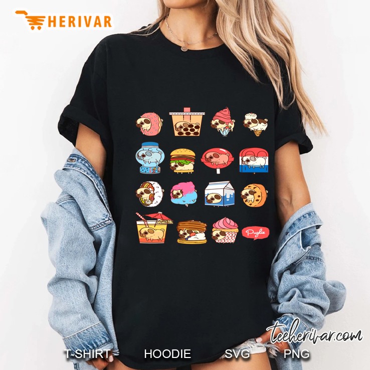 Funny Puglie Food Cute Cartoon Pug Dog Ladies Tee