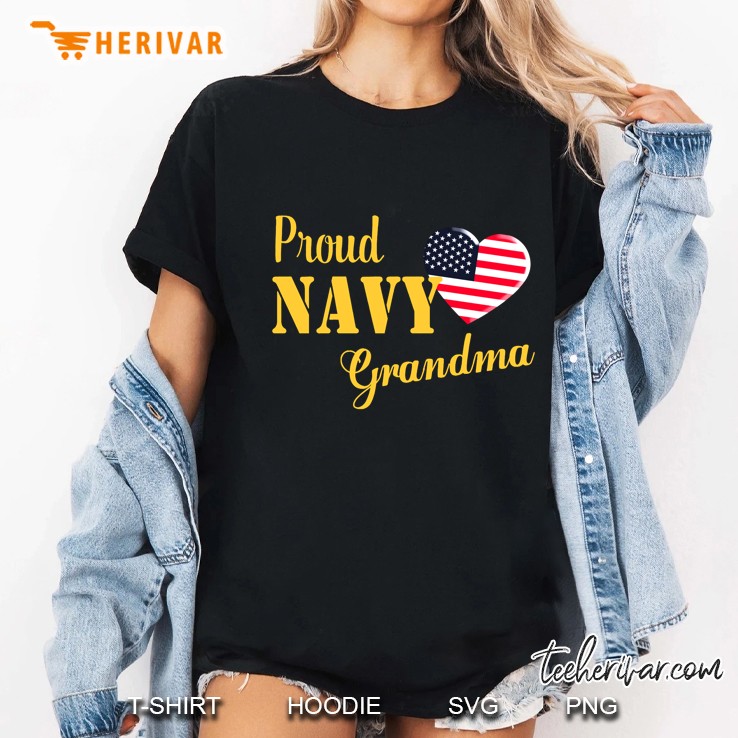 Proud Navy Grandma American Flag Heart Version Ladies Tee