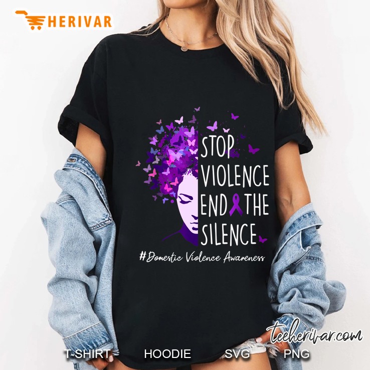 Stop Violence End The Silence Domestic Violence Awareness Purple Ribbon Butterfly Version Ladies Tee