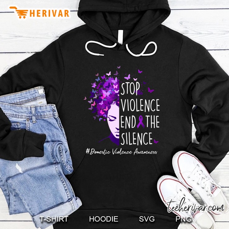 Stop Violence End The Silence Domestic Violence Awareness Purple Ribbon Butterfly Version Hoodie