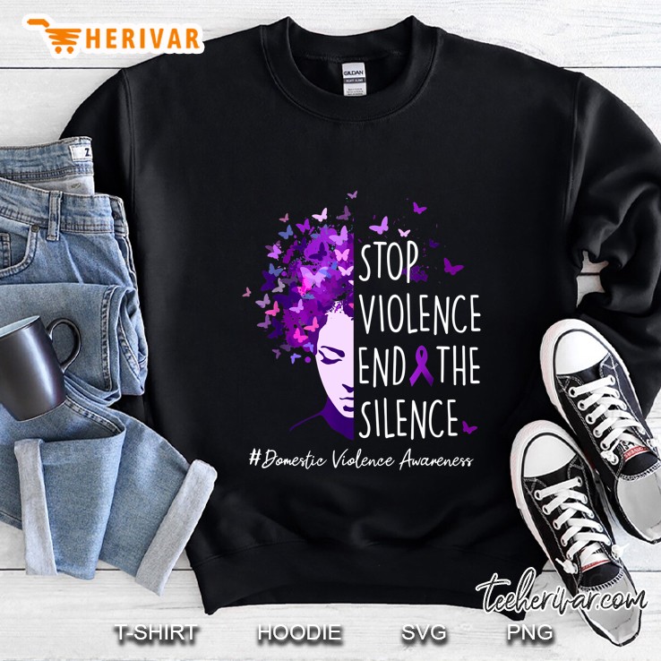 Stop Violence End The Silence Domestic Violence Awareness Purple Ribbon Butterfly Version Sweatshirt