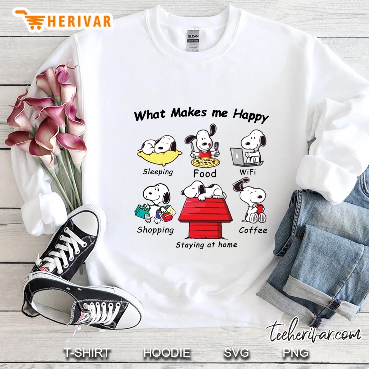 What Makes Me Happy Sleeping Food Wifi Shopping Coffee Staying At Home Snoopy Version Sweatshirt