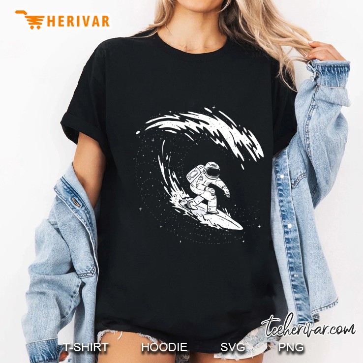 Astronaut Surfing In Space Galaxy Ladies Tee