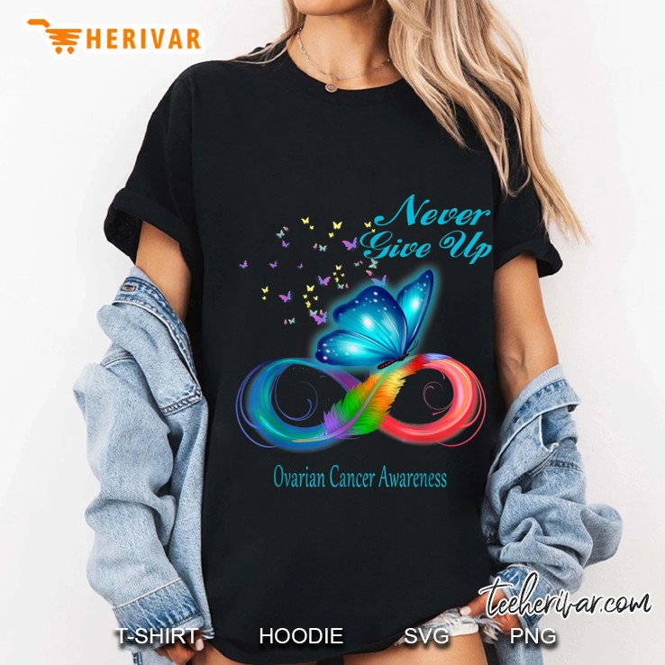 Never Give Up Ovarian Cancer Awareness Butterfly Version Ladies Tee