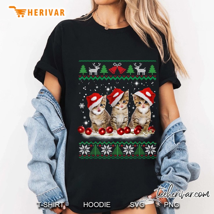 Cat Santa Hat Cat Lover Christmas Ladies Tee