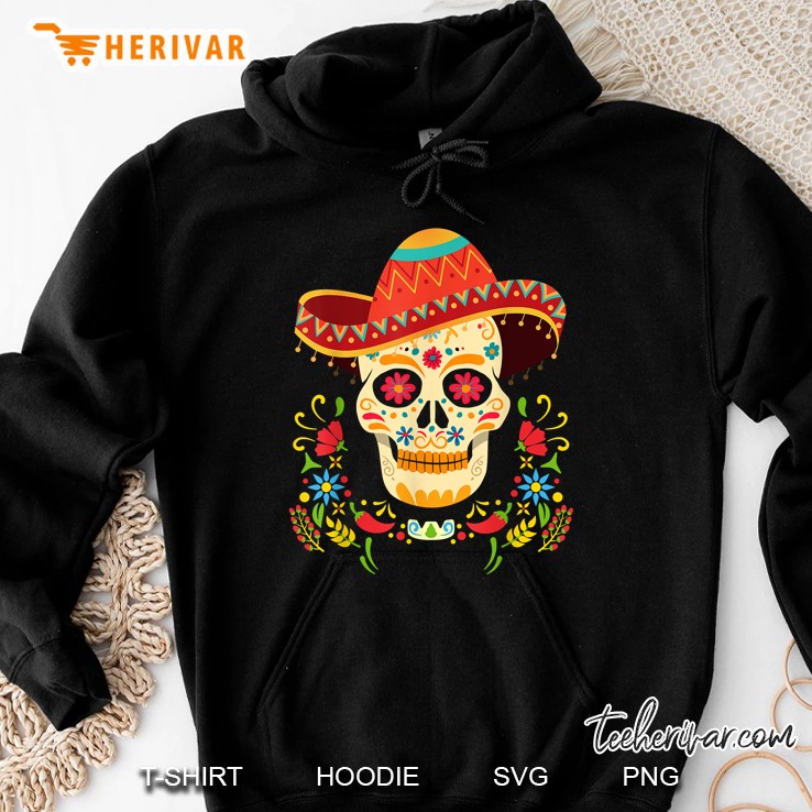 Sugar Skull With Sombrero Day Of The Dead Hoodie
