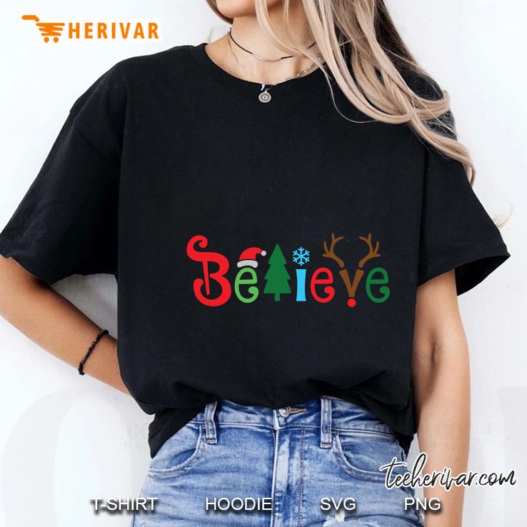 Believe Reindeer Christmas Ladies Tee