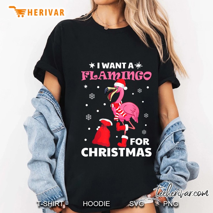 I Want A Flamingo For Christmas Ladies Tee