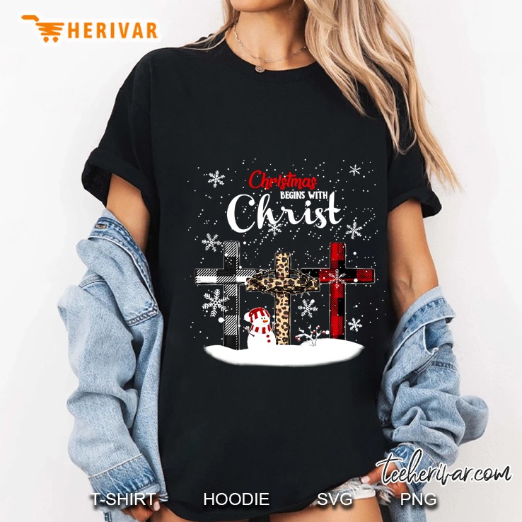 Christmas Begins With Christ Cross Version Ladies Tee