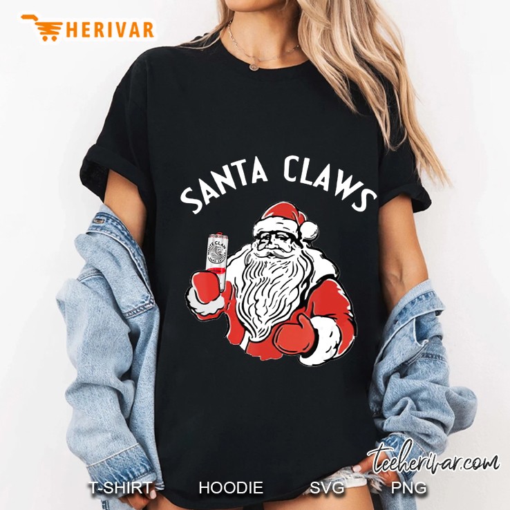 Santa Claws Drink Beer Christmas Black Version Ladies Tee
