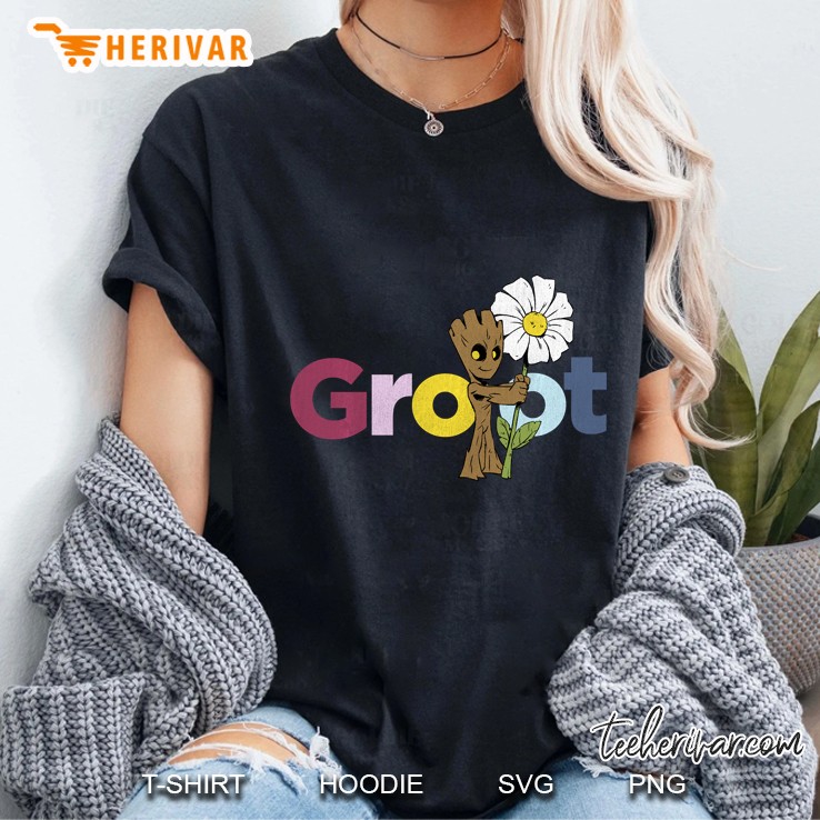 Guardians Of The Galaxy Groot Daisy Flower Ladies Tee