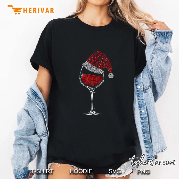 Glass Of Red Wine Santa Hat Christmas Ladies Tee