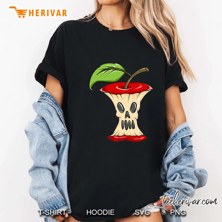 Horror Apple Core Skeleton Face Halloween Ladies Tee
