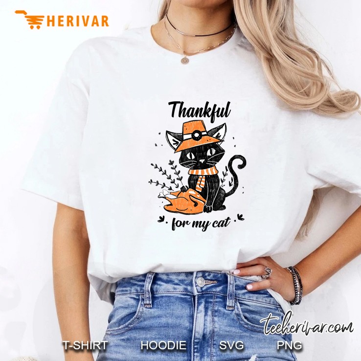 Thankful For My Cat Thanksgiving Ladies Tee