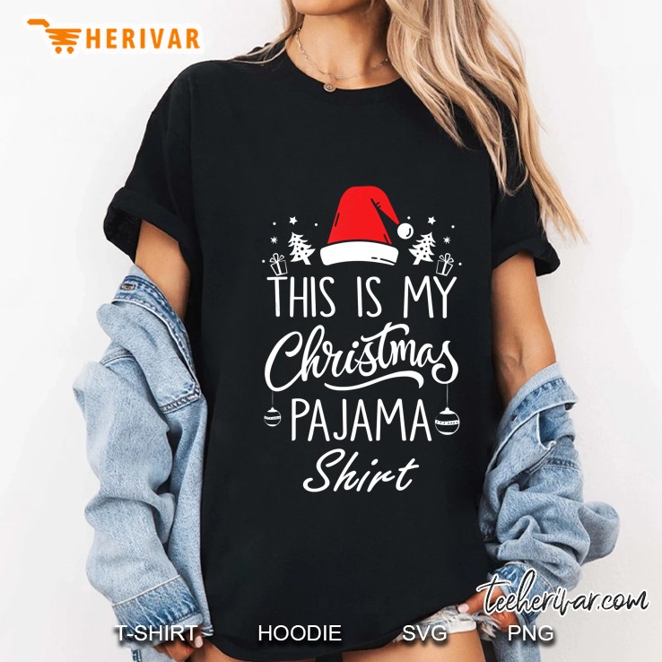 This Is My Christmas Pajama Shirt Santa Hat Version2 Ladies Tee