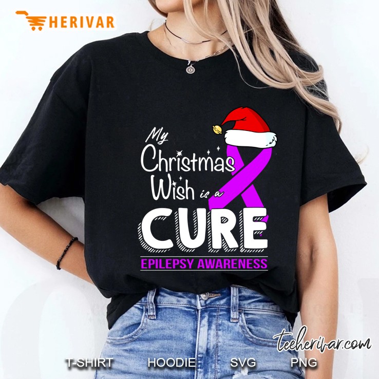 My Christmas Wish Cure Epilepsy Awareness Santa Hat Ribbon Version Ladies Tee